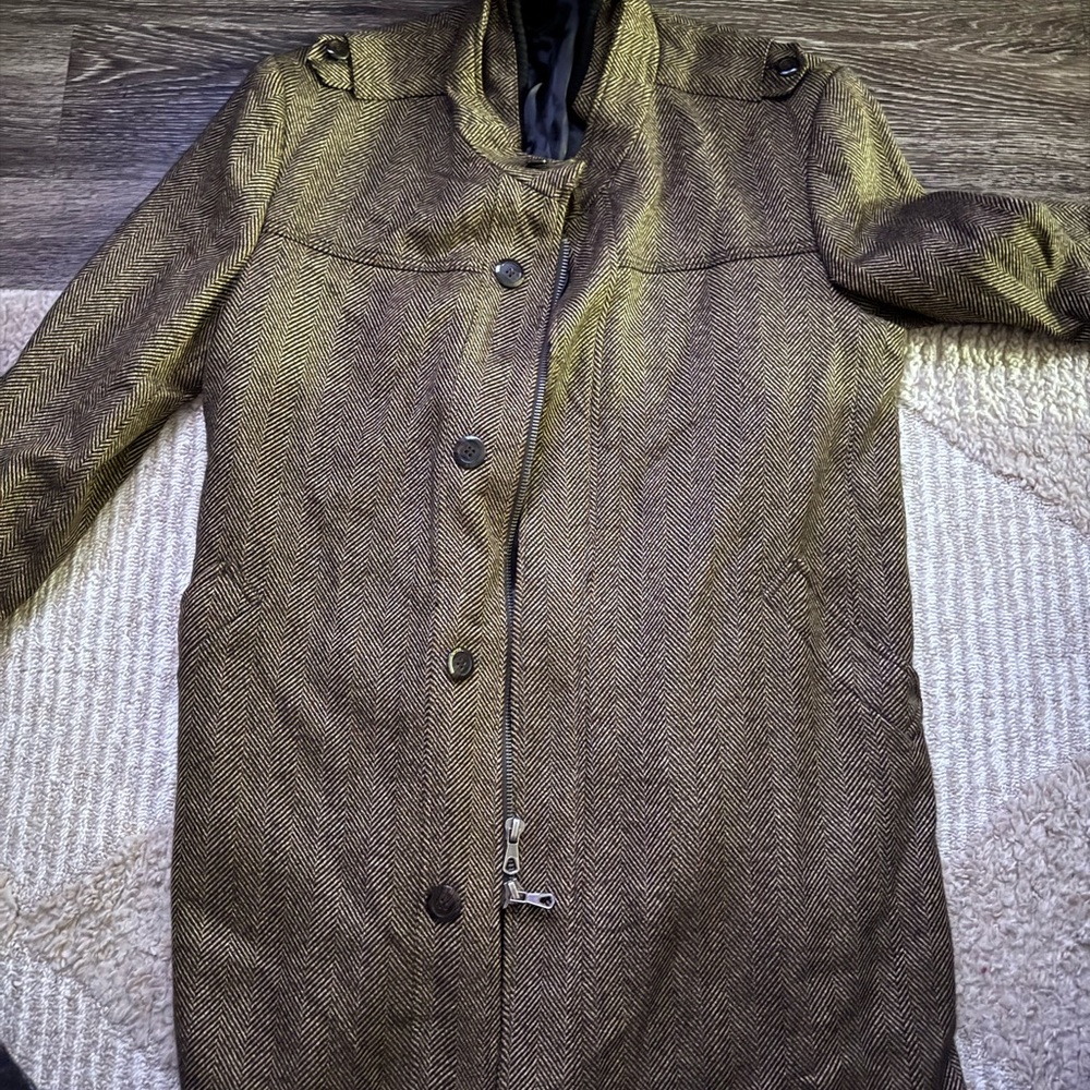 Men's Herringbone Pea Coat - Brown